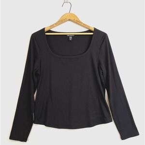 ATHLETA Womens Signature Rib Square Neck Top Womens XL Long Sleeve Black